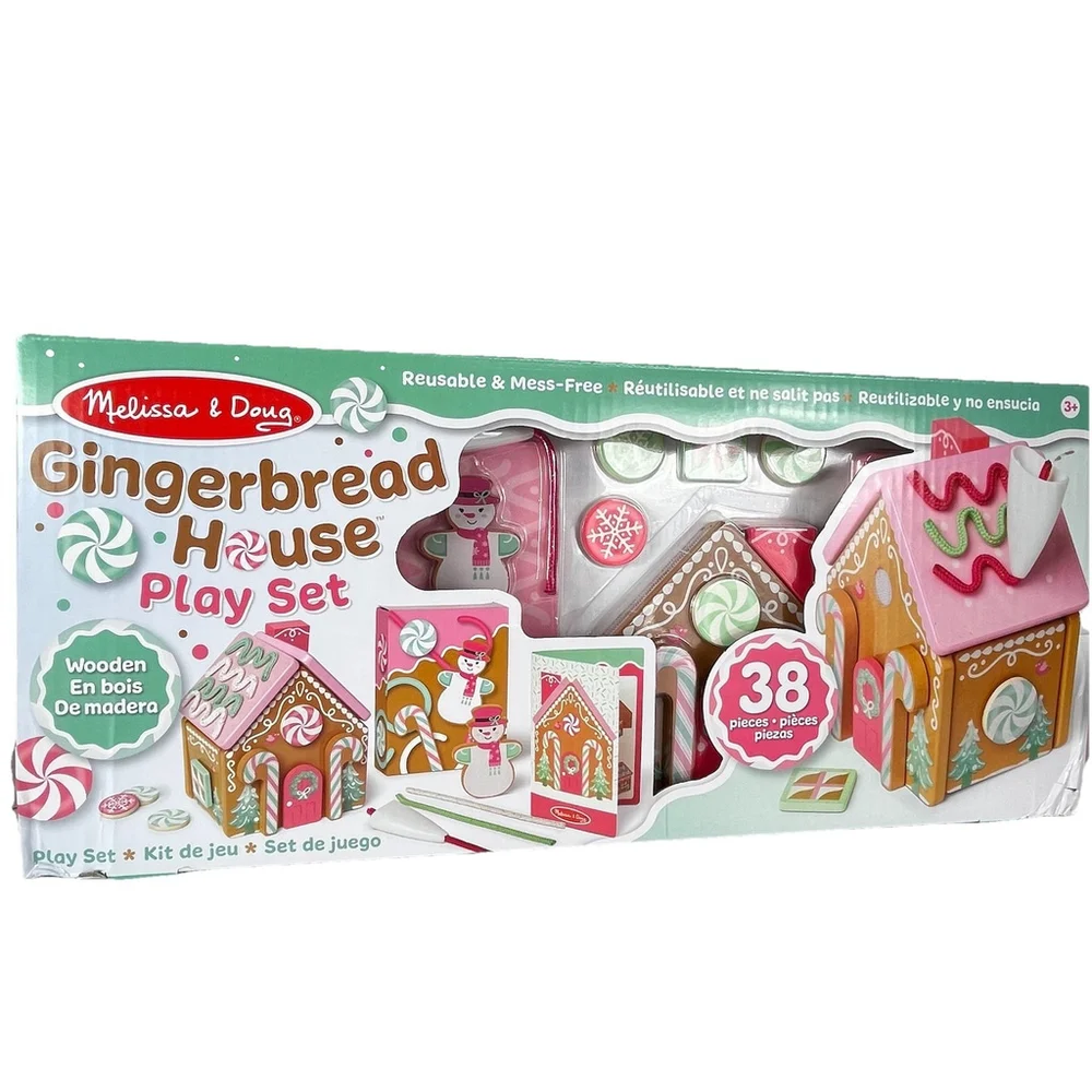 GINGERBREAD HOUSE PLAYSET- PINK Melissa & Doug - Wooden 38 Pieces CHRISTMAS 2025